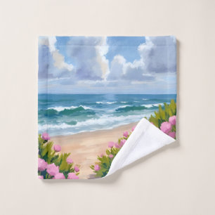 Beach in Bloom Pink Hydrangea Oceanside Coastal Wash Cloth