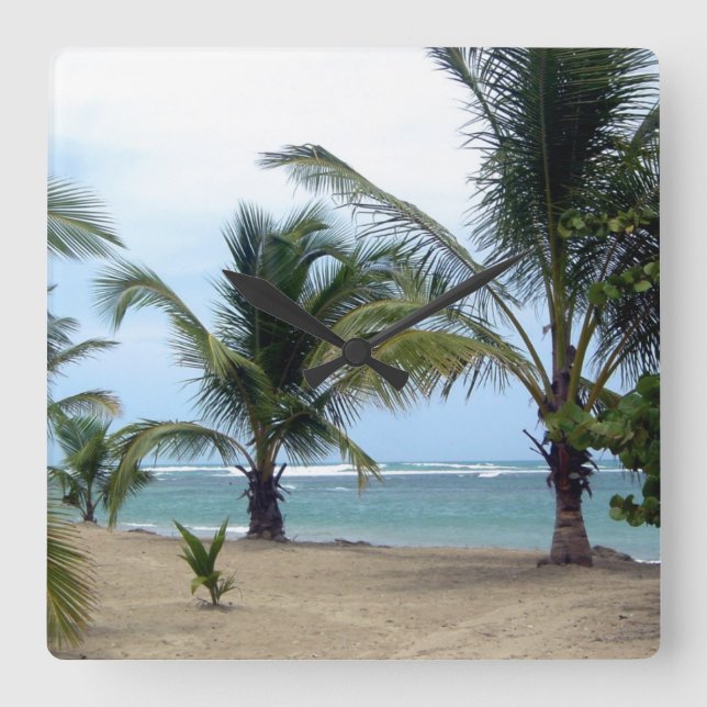 Beach in Dominican Republic Square Wall Clock (Front)