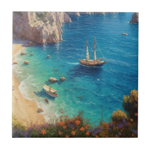 Beach in Greece Ceramic Tile