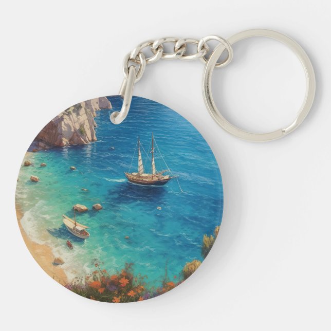 Beach in Greece  Key Ring (Back)
