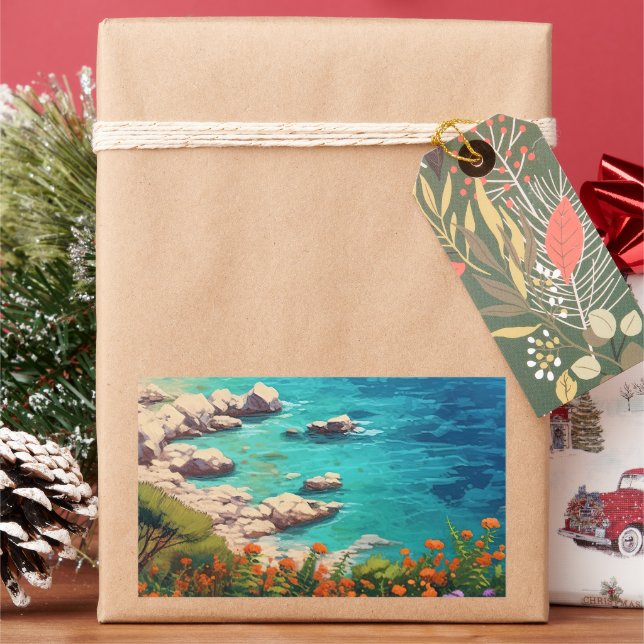 Beach in Greece  Rectangular Sticker (Holiday)