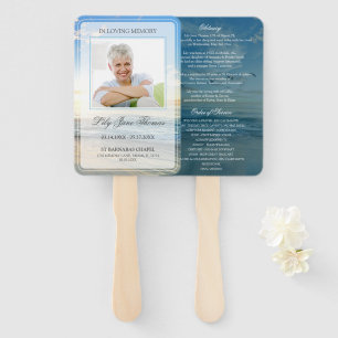 Beach In Loving Memory Funeral Program Hand Fan