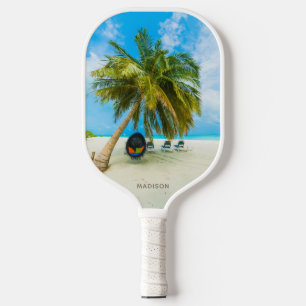 Beach in Maldives custom name Pickleball Paddle