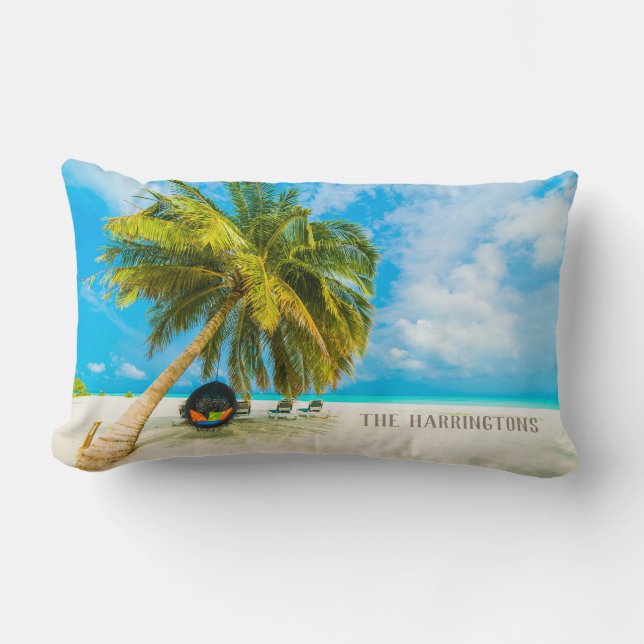 Beach in Maldives custom name throw pillows (Front)