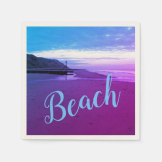 Beach in Mundesley, Norfolk in blue and purple Napkin