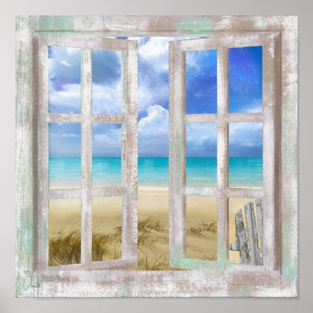 Beach in Open Window coastal cottage Print (Front)