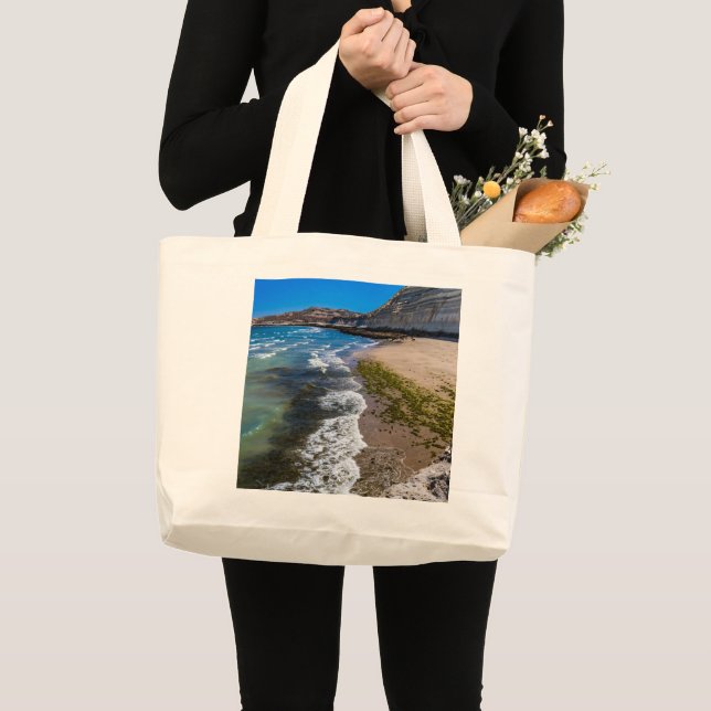 Beach in Puerto Piramides, Argentina Large Tote Bag (Front (Product))