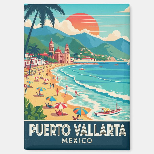 Beach in Puerto Vallarta Mexico Travel Magnet (Front)