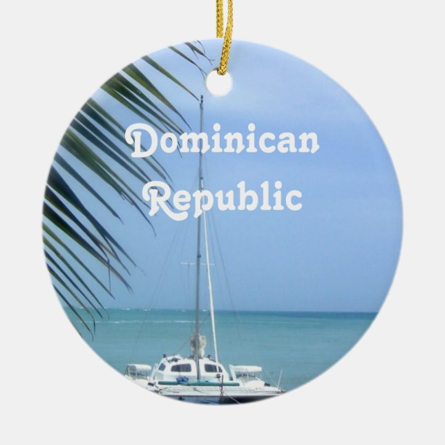 Beach in the Dominican Ceramic Tree Decoration (Front)
