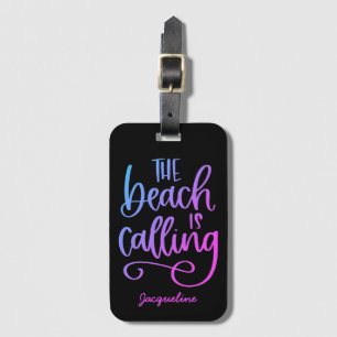 Beach is Calling Custom Blue Purple Whimsical Text Luggage Tag
