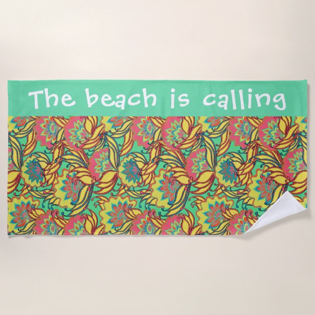 Beach is Calling Key West Floral Pattern Beach Towel (Front)