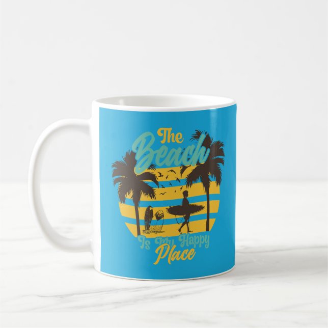 Beach is my Happy Place, Summer, Surf & Palm Trees Coffee Mug (Left)
