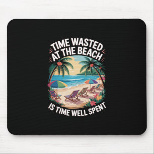 Beach Is Time Spent Palm Trees Ocean Retro Beach S Mouse Pad