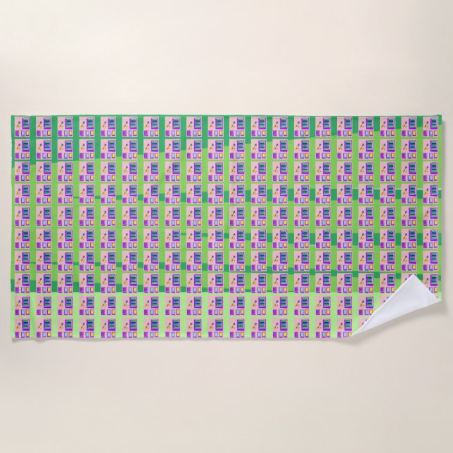 Beach Journal Journey Pink Green Beach Towel (Front)