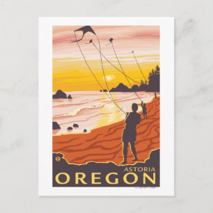 Beach & Kites - Astoria, Oregon Postcard