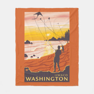 Beach & Kites - Ilwaco, Washington Fleece Blanket