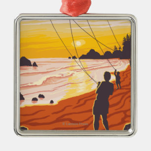 Beach & Kites - Ilwaco, Washington Metal Tree Decoration