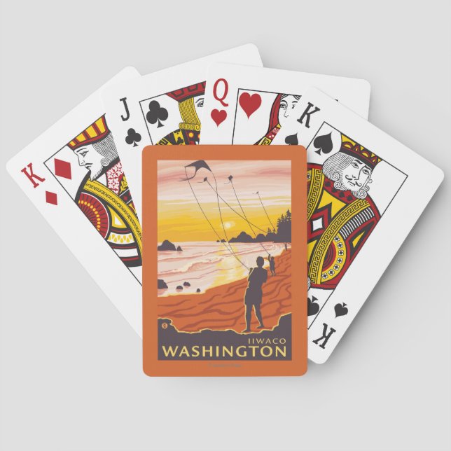 Beach & Kites - Ilwaco, Washington Playing Cards (Back)