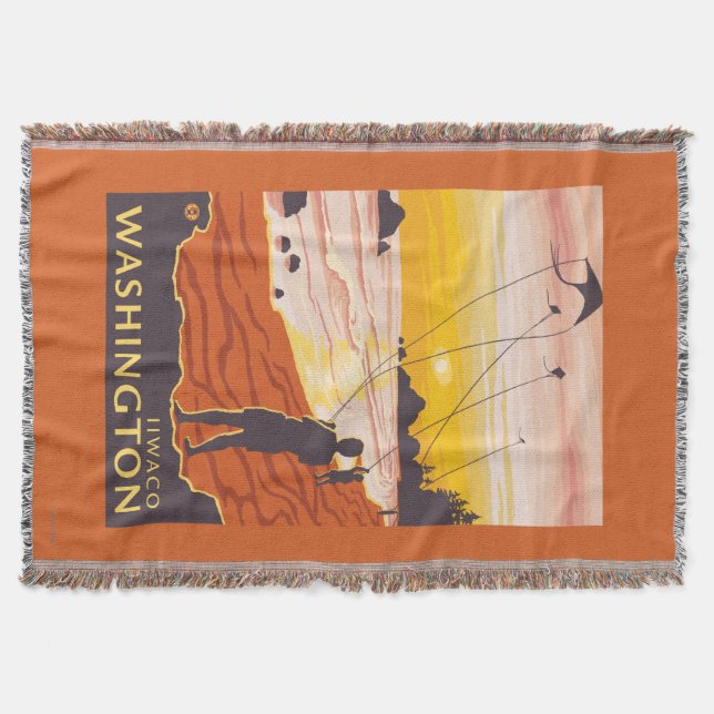 Beach & Kites - Ilwaco, Washington Throw Blanket (Front)