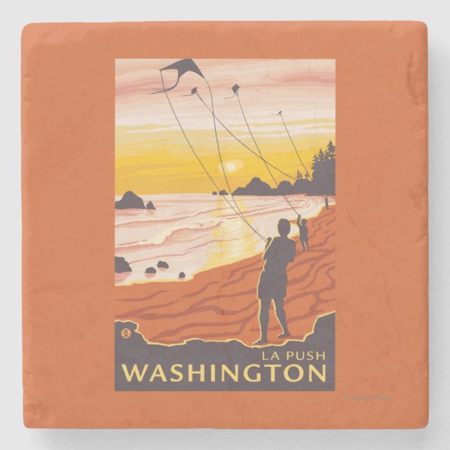 Beach & Kites - La Push, Washington Stone Coaster (Front)