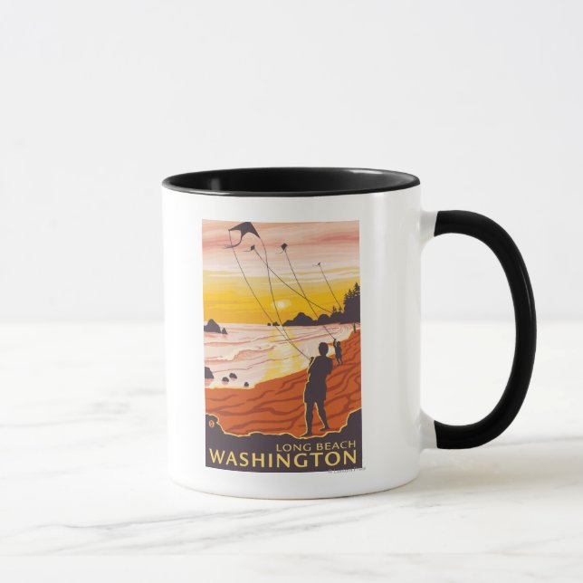 Beach & Kites - Long Beach, Washington Mug (Right)