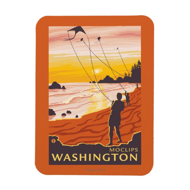 Beach & Kites - Moclips, Washington Magnet (Vertical)