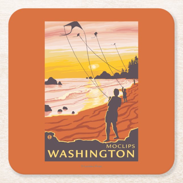 Beach & Kites - Moclips, Washington Square Paper Coaster (Front)