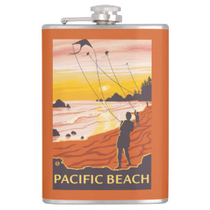 Beach & Kites - Pacific Beach, Washington Hip Flask