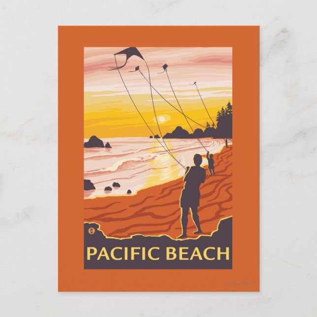 Beach & Kites - Pacific Beach, Washington Postcard (Front)