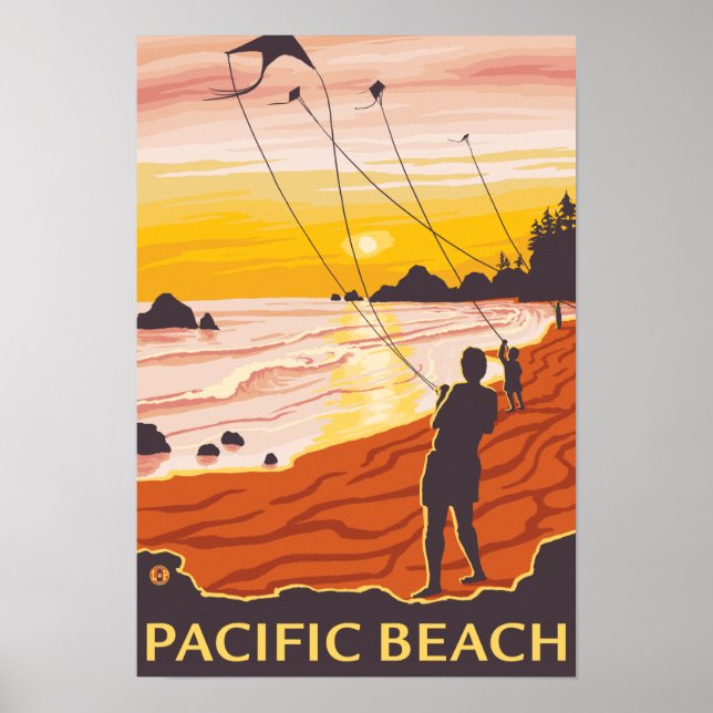 Beach & Kites - Pacific Beach, Washington Poster (Front)