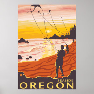 Beach & Kites - Seaside, Oregon Poster