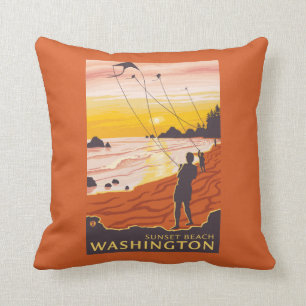 Beach & Kites - Sunset Beach, Washington Cushion