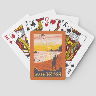 Beach & Kites - Sunset Beach, Washington Playing Cards
