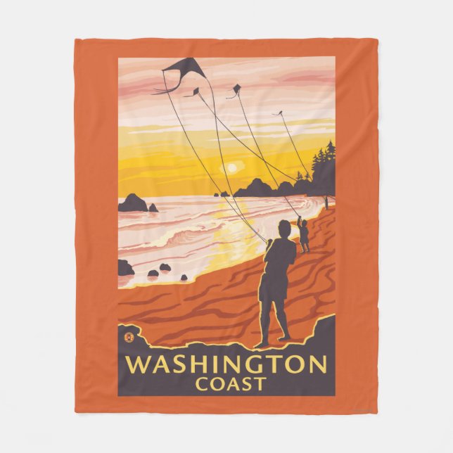 Beach & Kites - Washington Coast Fleece Blanket (Front)