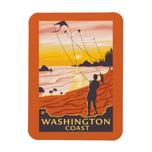 Beach & Kites - Washington Coast Magnet (Vertical)