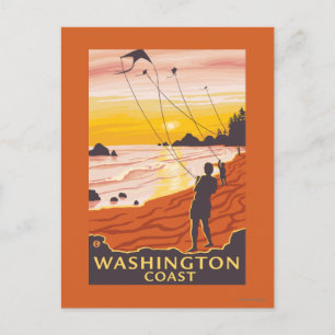 Beach & Kites - Washington Coast Postcard