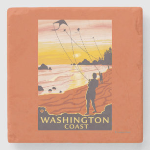 Beach & Kites - Washington Coast Stone Coaster