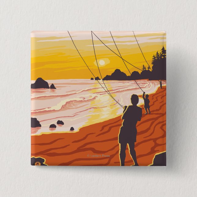 Beach & KitesCoastVintage Travel Poster 15 Cm Square Badge (Front)