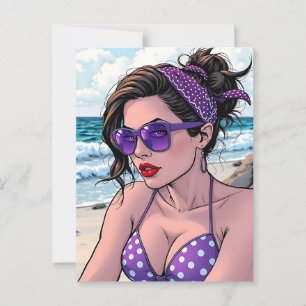 Beach Lady in Shades, Bikini and Bandana  Postcard