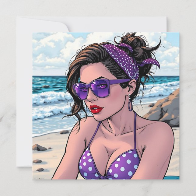 Beach Lady in Shades, Bikini and Bandanna  Card (Front)