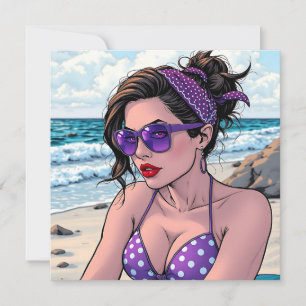 Beach Lady in Shades, Bikini and Bandanna  Card