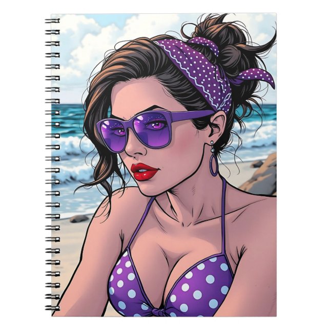 Beach Lady in Shades, Bikini and Bandanna  Notebook (Front)