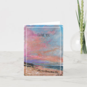 Beach Lake Pink Blue Painting Thank You Card