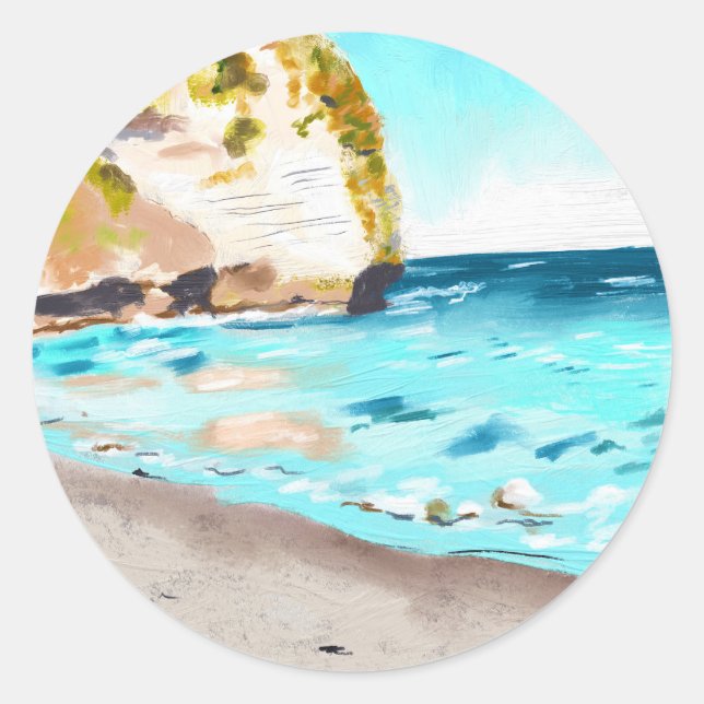 Beach Landscape on a sunny day Classic Round Sticker (Front)