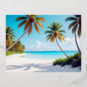 Beach Landscape Tropical Island Relaxing Tranquil Foil Holiday Postcard