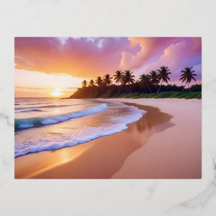 Beach Landscape Tropical Sunset Dusk Tranquil Calm Foil Holiday Postcard