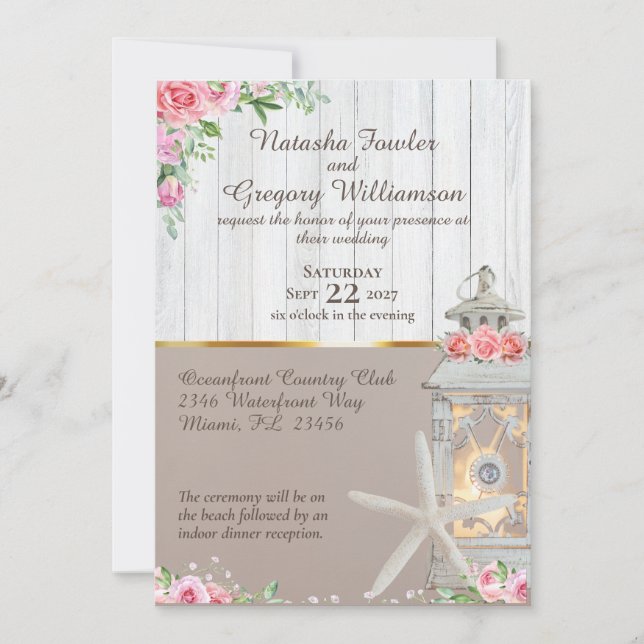 Beach Lantern Starfish Wedding Invitation (Front)