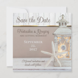 Beach Lantern Starfish Wedding Save the Date Invitation