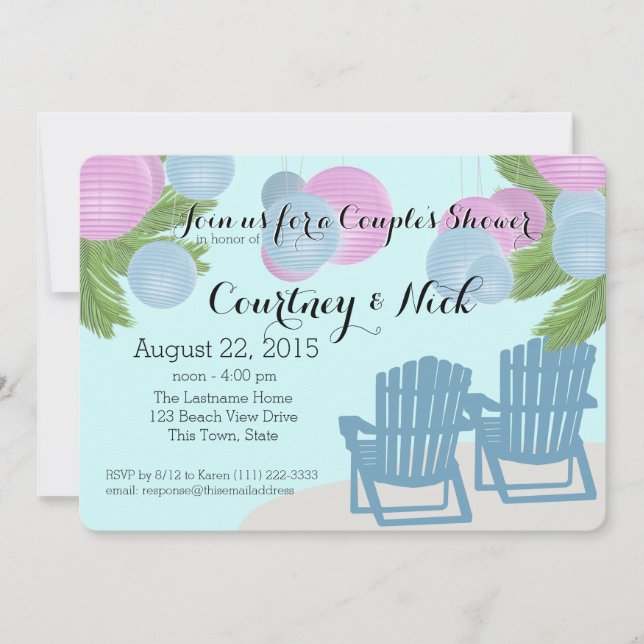 Beach Lanterns Couple's Shower Invitation (Front)