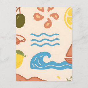 Beach Lemon Summer Doodles Playful Vibes Postcard